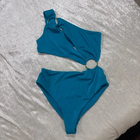 CIN CIN Teal Blue One-Shoulder Swimsuit - Picture 2 of 4